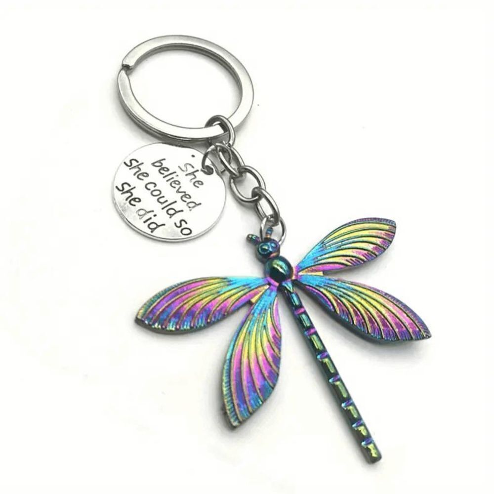 Dragonfly Keychain Keyring with Inspirational Slogan